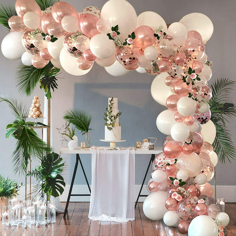 Latex Balloon Arch Kit White Gold Confetti Metallic Wedding