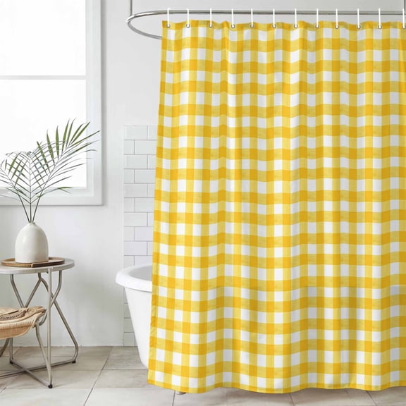 Yellow Waterproof Fabric Shower Curtain,Country French Rustic Buffalo Plaid Modern Art Waterproof Fabric Shower Curtain for Bathroom Curtains Bathtubs Shower Curtains with 12 Hooks Stall 54x78in