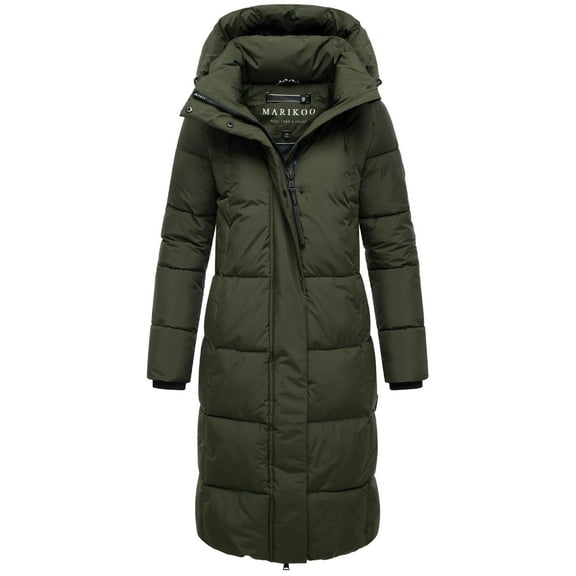 Marikoo Women's Long Winter Coat with Hood - Knee-Length - Water-Repellent - Chumanii XVI