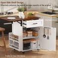 thumbnail image 6 of Kitchen Island on Lockable Wheels – Farmhouse Style with Drop Leaf, Open Side Rack, One Drawer, Towel Rack, and Rolling Cart, White, 6 of 7