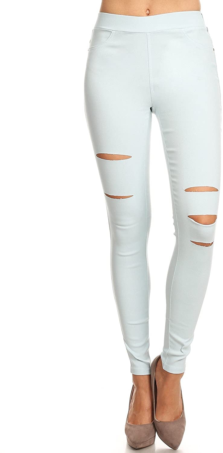 Jvini Womens PullOn Ripped Distressed Stretch Legging Pants Denim Jean