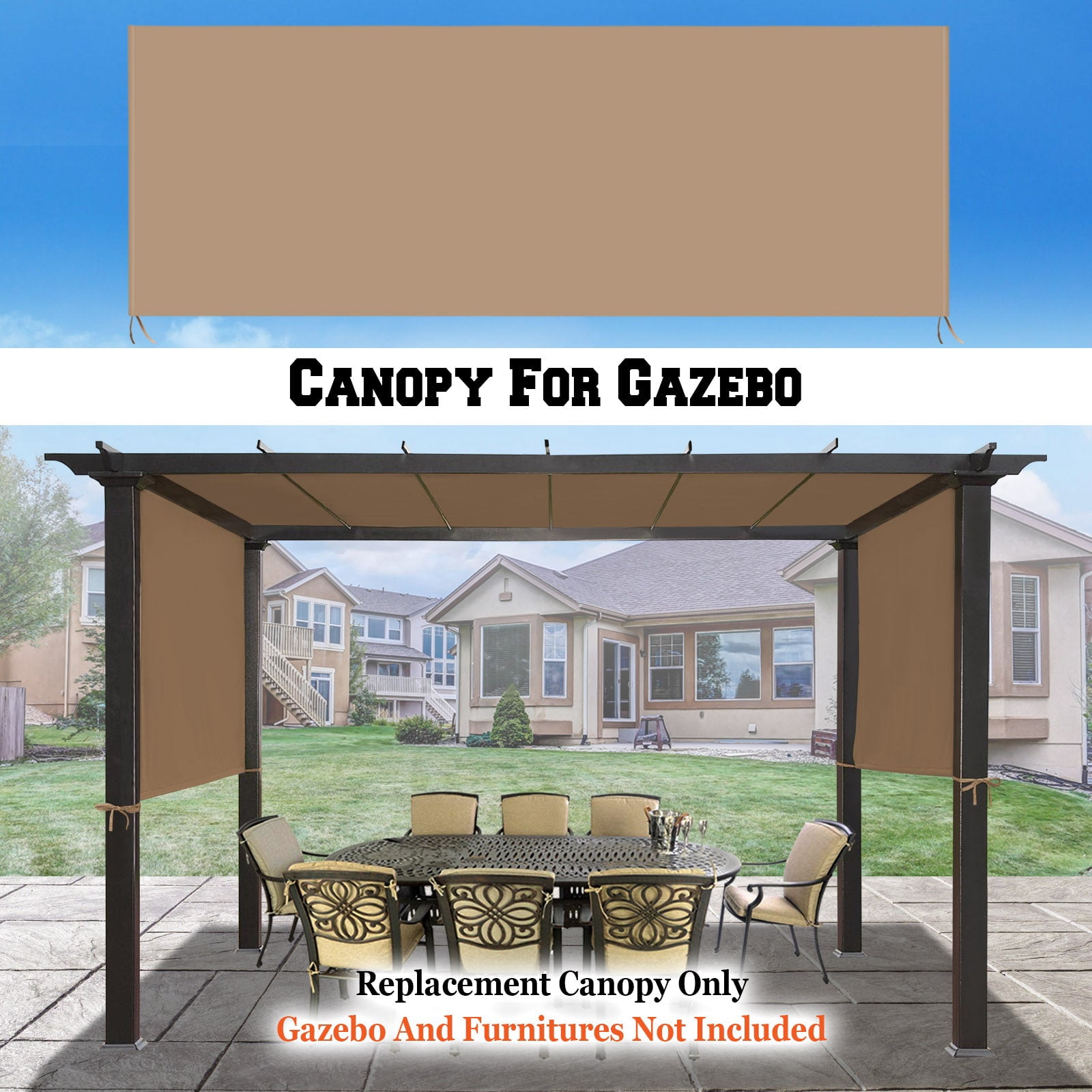 SUNRISEUMBRELLA 18' x 8.2' Universal Replacement Canopy Top Cover for Pergola Structure(Canopy Only)(Tan)