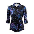 thumbnail image 2 of Uorisanigo Hummingbird Flower Womens 3/4 Sleeve Golf Shirts Fashion Relaxed Quick Dry Athletic Polo Shirts Soft Comfortable Polyester Spandex Fabric Tennis Tops with Zipper Size 2XL, 2 of 7