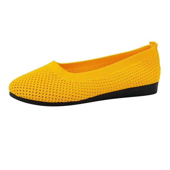 Domuza Women's Low Wedge Loafers Round Toe Ballet Dress Shoes Dressey Comfortable Ballerina Slip on Knit Mesh Breathable Walking Shoes Orange 10(EU-43)