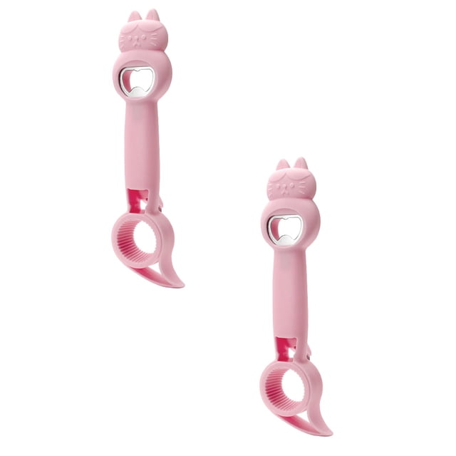 Oleegame 2PC Black Can Opener Creative Multi Purpose Beverage 4 In 1 Can Opener Lid Opener Kitchen Tool Pink