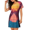 thumbnail image 2 of Picia Neon Sunset Cyberpunk Cityscape Pattern Women’s Nightdress – Casual Short-sleeved Loose-Fit Sleepwear, Soft Cotton Short-Sleeve Sleep Shirt for Relaxation & Comfort, 2 of 6