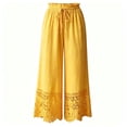 thumbnail image 4 of Mifsaly Wide Leg Palazzo Pants for Women High Waist Drawstring Casual Lounge Trousers Floral Lace Hem Flowy Beach Vacation Boho Bottoms Yellow,XL, 4 of 5