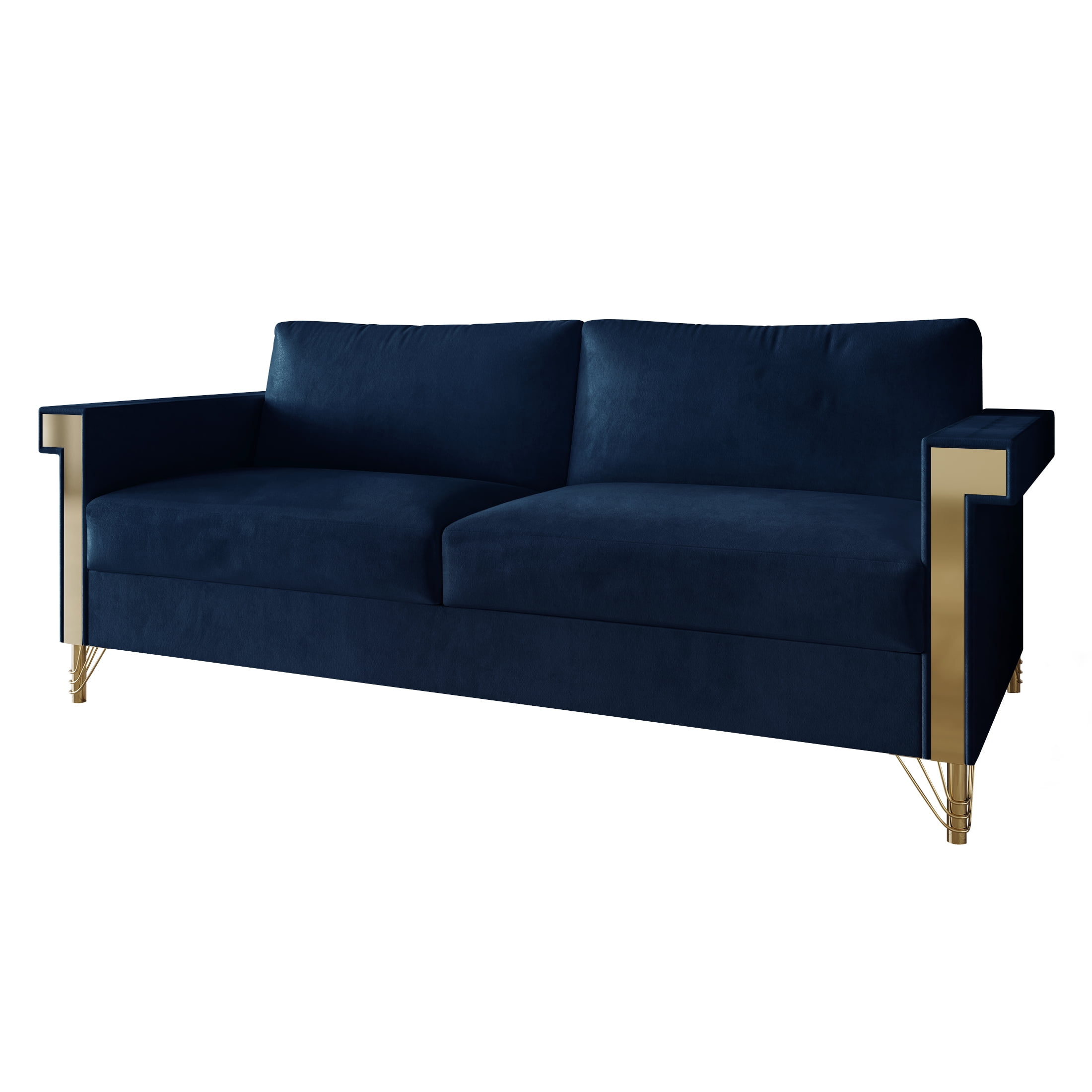 Castle Place Comtemporary Glam Velvet Upholstered Sofa, Midnight Blue