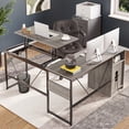 thumbnail image 2 of Bestier Versatile 60 Inch L-Shaped Standing Desk, Lift Top Corner Desk Extending to 95 Inches with Storage Cabinet and Hooks for Home Office, Washed Gray, 2 of 9
