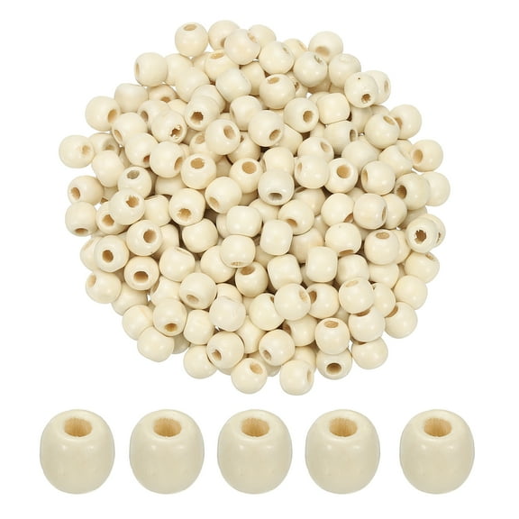 Uxcell 9x10mm Wooden Beads for Craft Making, 300 Pcs Round Beads Loose Spacer Beads for Macrame Jewelry Bracelet DIY Handmade Decor, Beige