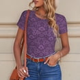 thumbnail image 6 of Fuzoiu Retro Florals Purple Print Women's Short-Sleeved Onesie, Short Sleeve Body Suits, Women Round Neck Bodysuits for Women,for Daily Wear, Parties, and Layering-Small, 6 of 7