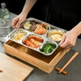thumbnail image 4 of Bamboo Bento Box Stainless Steel Compartment Lunch Box Japanese Lunch Tray Bamboo Storage Box Restaurant Commercial Lunch Box (C Box Plate Set), 4 of 7