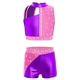 thumbnail image 3 of vastwit Kids Girls Cheerleading Outfit Sleeveless Color Block Sparkly Dance Crop Top with Gymnastics Shorts Set Purple 8, 3 of 5