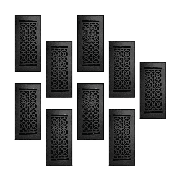 SET of 9 Achtek Air Supply Vent 4"x 10" Duct Opening (Overall 5-1/2"x 11-3/4") Solid Cast Aluminum Register Cover || Powder Coated Black No holes