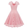 thumbnail image 4 of WCMZJ Lace Cocktail Dresses Tea Length Prom Party Dress for Teens Women Cap Sleeve Formal Bridesmaid Wedding Guest Dress Pink M, 4 of 5