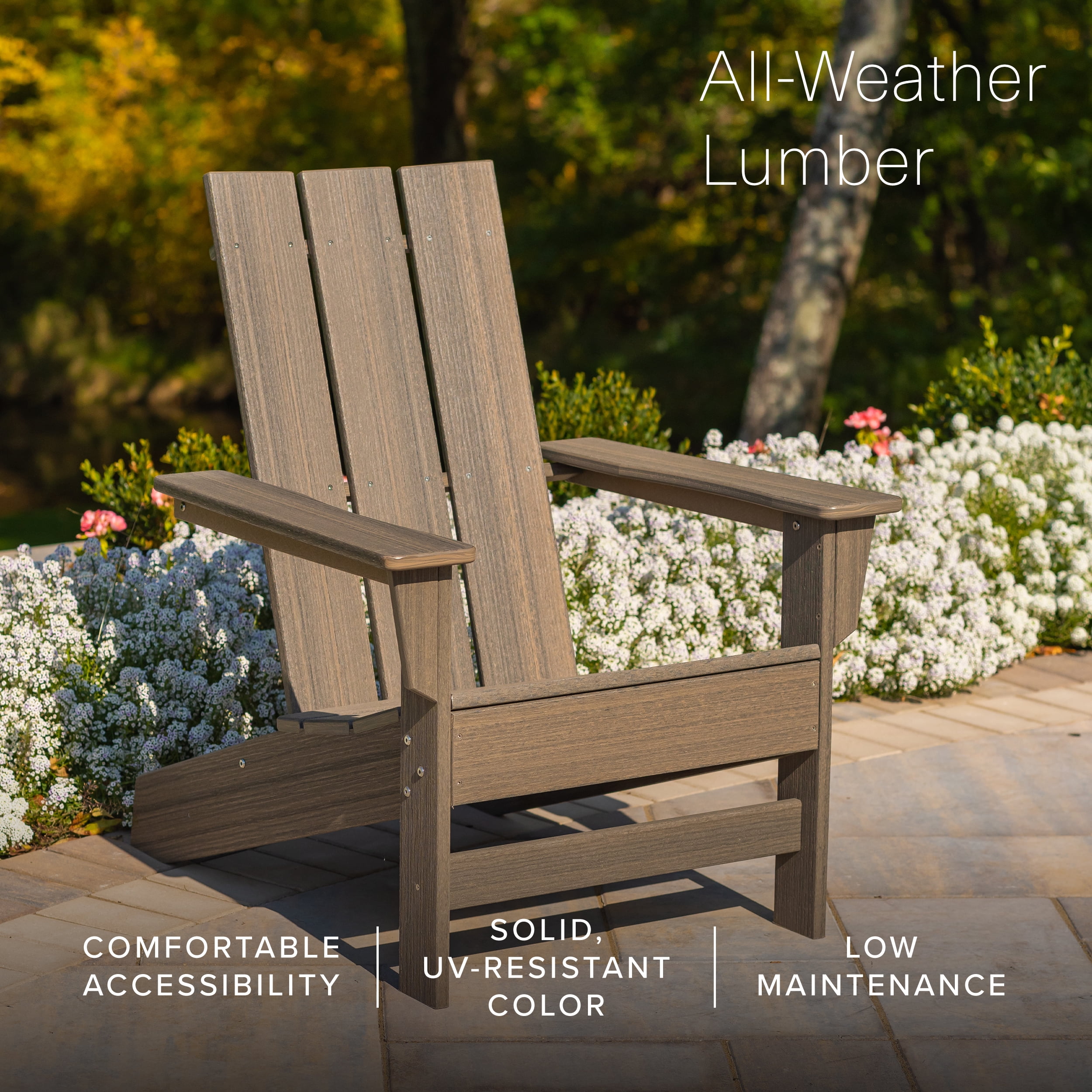 DuroGreen Aria Adirondack Chairs Made with All-Weather Tangent Sustainable Lumber, Set of 2, Oversized, High End Patio Furniture for Porch, Lawn, Deck, Fire Pit, No Maintenance, Coastal Gray
