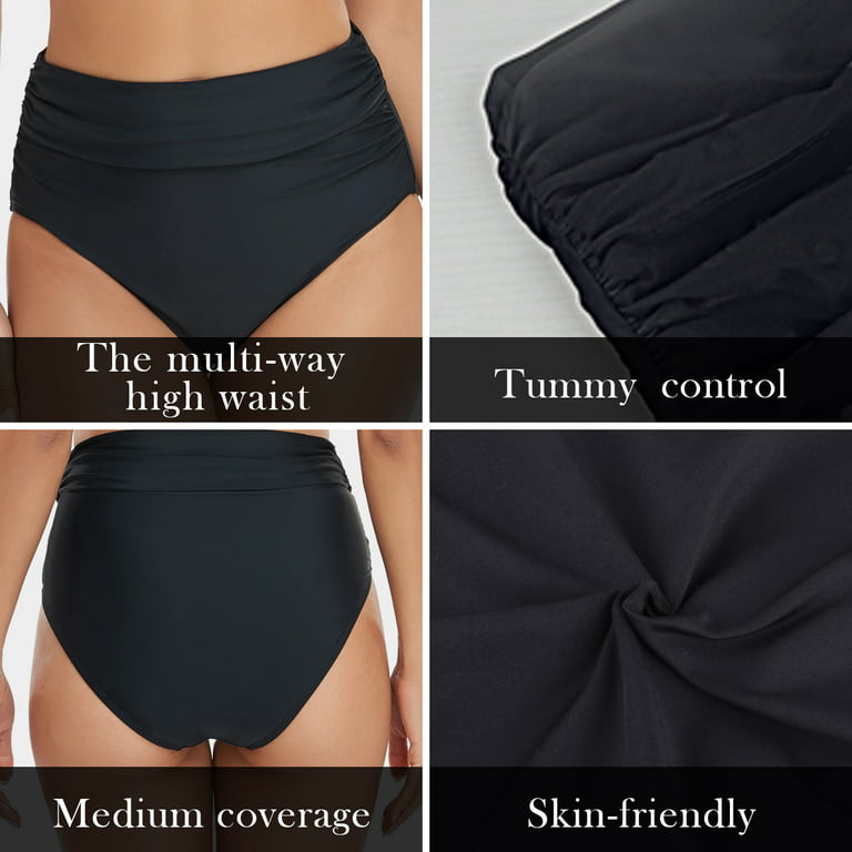 RELLECIGA Women's Super High Waisted Bottom Ruched Tummy Control Bikini  Bottom Bathing Suit 