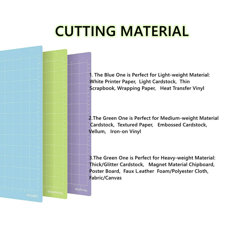 Standard Grip Cutting Mat for Cricut Adhesive Sticky Vinyl Self Healing Mat  Quilting Replacement Cut Mats 12 x 12 3 Packs Green Blue Purple 