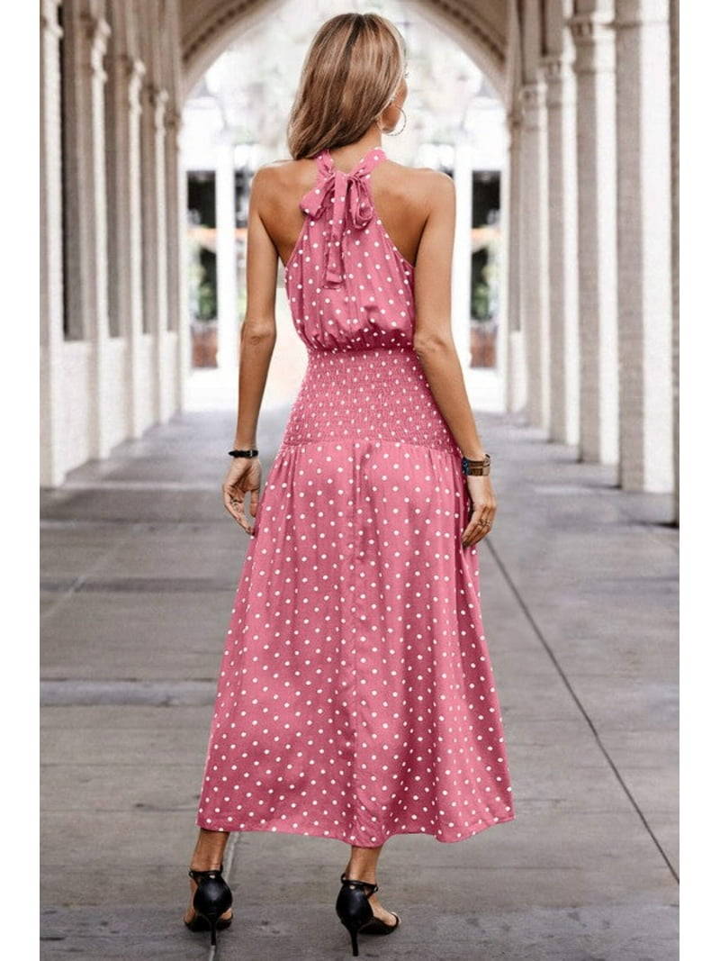 Halter Polka Dot Polka Dot Maxi Dress - Walmart.com