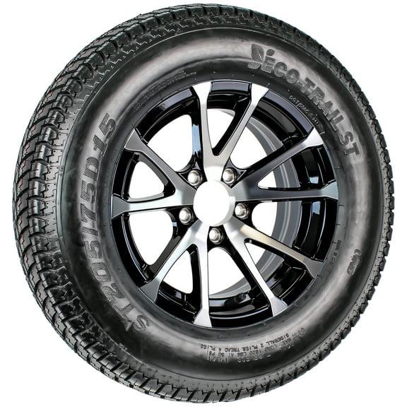 eCustomrim Trailer Tire ST205/75D15 Load Range C 15X5 5-4.5 Avalanche Black Aluminum Rim