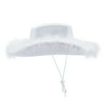 thumbnail image 2 of Ladies Cowboy Hat Women Feathers Splicing Wide Brim Flat Top Ultraviolet-proof Sun Protection Cap Party Props, 2 of 7