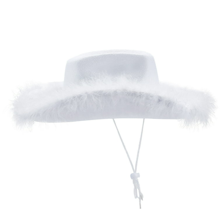Centuryx Felt Cowboy Hat for Women Novelty Cowboy Hat with Feathers Wide Brim Cowgirl Hat for Women, Western Party Hat Accessories White One size