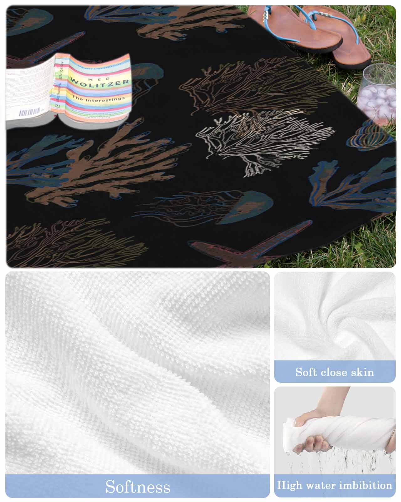 Black Coral Coastal Beach Towels Oversized Super Absorbent, Nautical Starfish Summer Beach Lightweight Bath Towel Quick Dry Sets For Bathroom/Pool/Rv Camping/Beach Play/Gym Room/Picnic 31"x62"