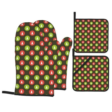 

Oven Mitts and Pot Holders Sets 4 pcs Cute Christmas trees Non-Slip Oven Gloves Potholders Soft Quilted Lining Heat Resistant Gloves Hot Pads for Kitchen Cooking Baking