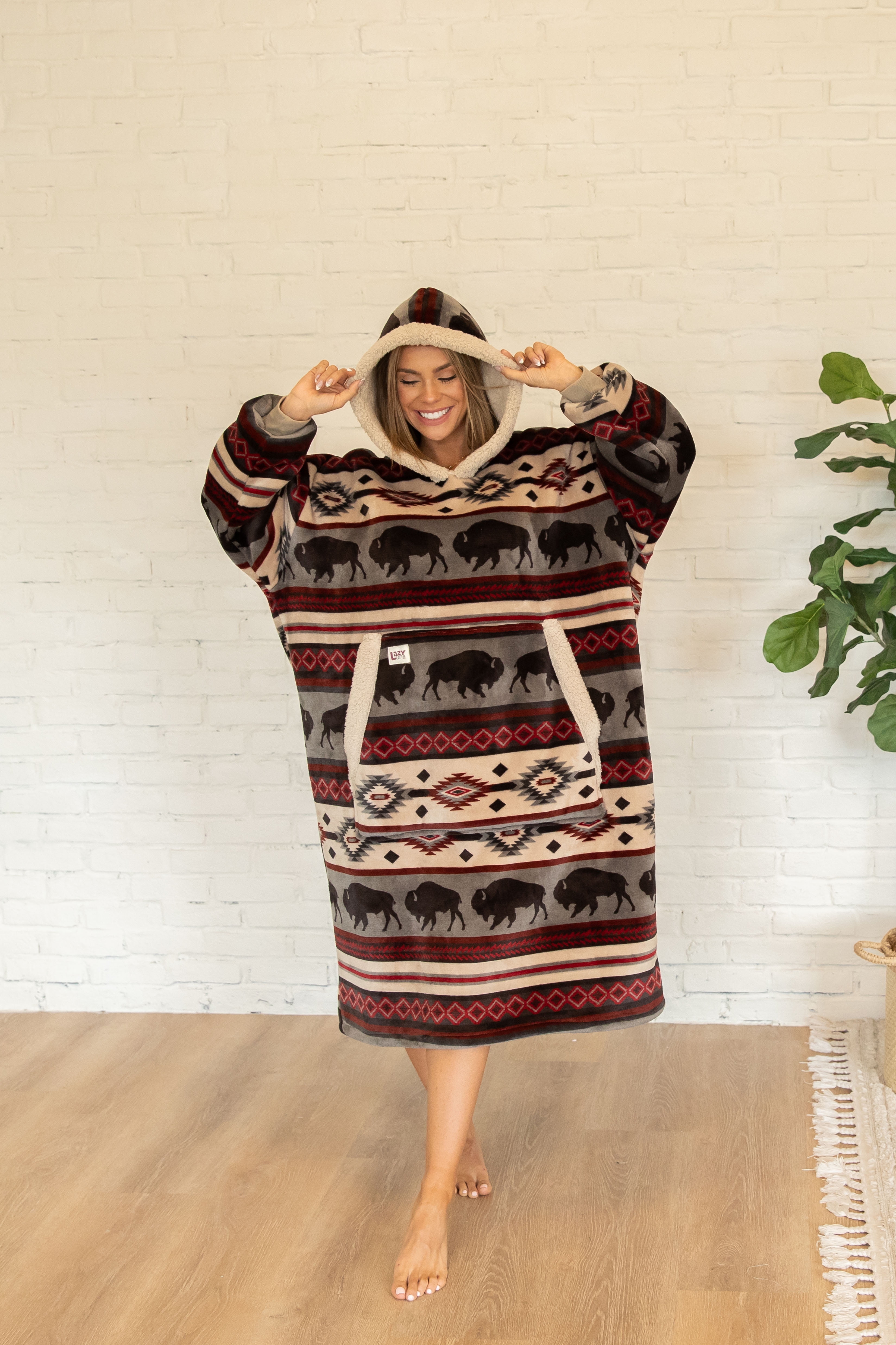Lazy One Oversized Blanket Hoodie, Comfortable Sleepwear, Oversized Hoodies for Women and Men, One Size Fits All Wearable Blankets (Buffalo)