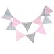 thumbnail image 1 of Banderines de cumpleaños para fiestas infantiles, banderines de algodón, decoración de pared para niños, color rosa, plateado, floral Jumpingount HA6324-06B, 1 of 6