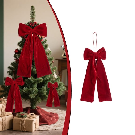 Velvet Bows for Christmas Tree,Red Velvet Christmas Tree Bows,Christmas Bow Ornaments with Hanging Ties,Holiday Decorations for Xmas Tree Wreath Garland Staircase Fireplace Mantel Door Decor,1 PC