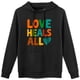 thumbnail image 1 of Sudadera con Capucha de Frase Positiva "Love Heals All" con Colores Vibrantes, 52% Algodón 48% Poliéster para Hombres y Mujeres, 1 of 5