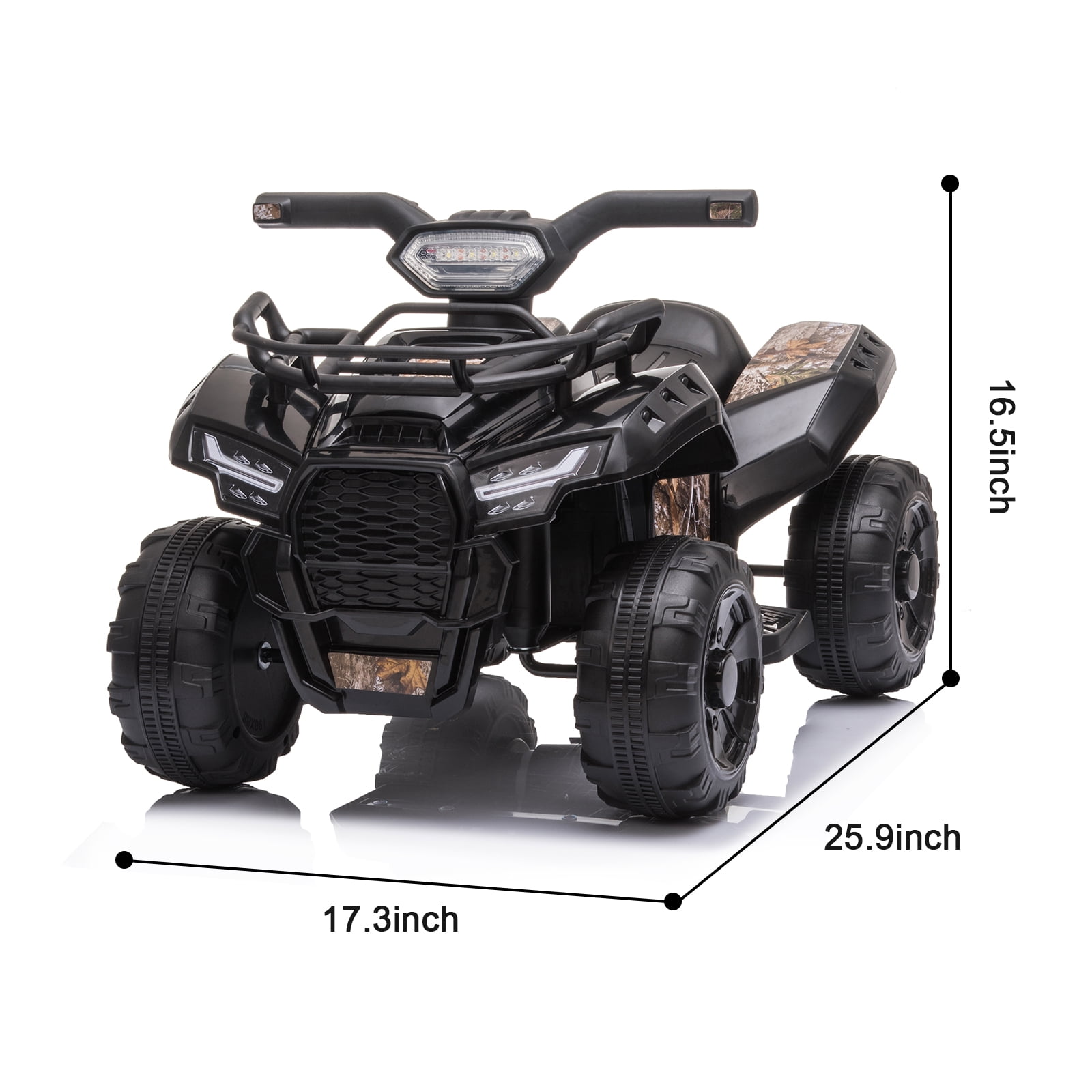 Kids Ride on ATV 6V Battery Powered, 4 Wheeler Electric Vehicle with Horn, MP3, Headlight – Best Gift for 18-36 Months Boys Girls, Adjustable Volume USB Toy Car（Black）