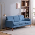 thumbnail image 2 of 3 Seater Sofa, 71.3" Modern Linen Fabric Tufted Upholstered Accent Sofa with Arms and Solid Wood Leg 3-Seater Sofa with Curved High Backrest and 5.5 Inches Seat Cushion for Living Room, Navy Blue, 2 of 7