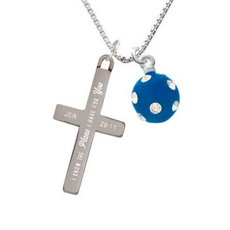 - Silvertone 3-D Frosted Blue Resin Ornament with Crystals - Plans I Have for You - Cross Necklace