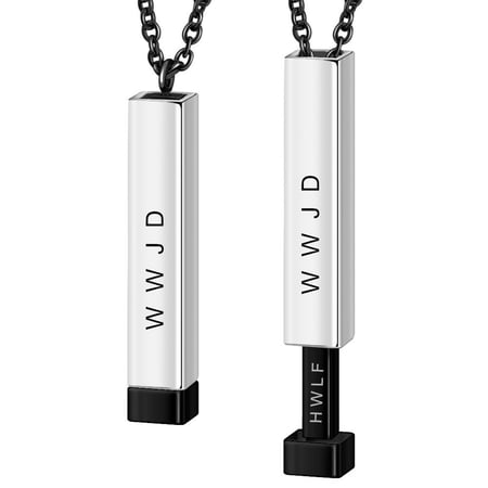 LiFashion WWJD HWLF Bar Necklace for Men Women,What Would Jesus Do He Would Love First 3D Bar Pendant Stainless Steel Pull and Push Necklace Inspirational Religious Reminder Jewelry Gift for Him Her