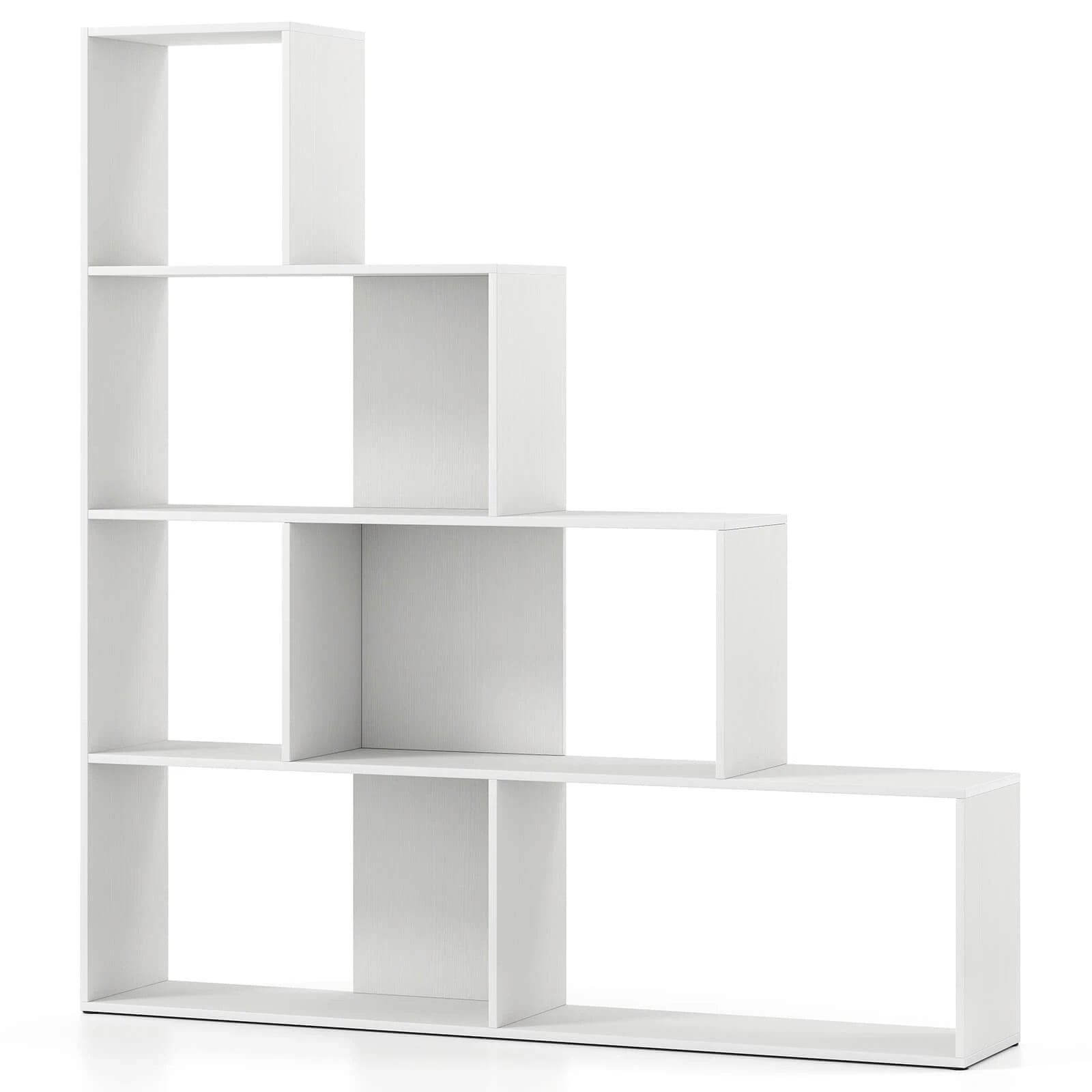 Auranook 4-Tier Bookshelf with 6 Storage Cubes 64" Tall Modern Geometric Stair Bookcase
