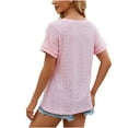 thumbnail image 4 of LOVZFMLL Women's Tops V Neck Eyelet T-Shirts Folded Short Sleeve Loose Fit Blouses Dressy Casual Summer Basic Shirts Pink L, 4 of 4