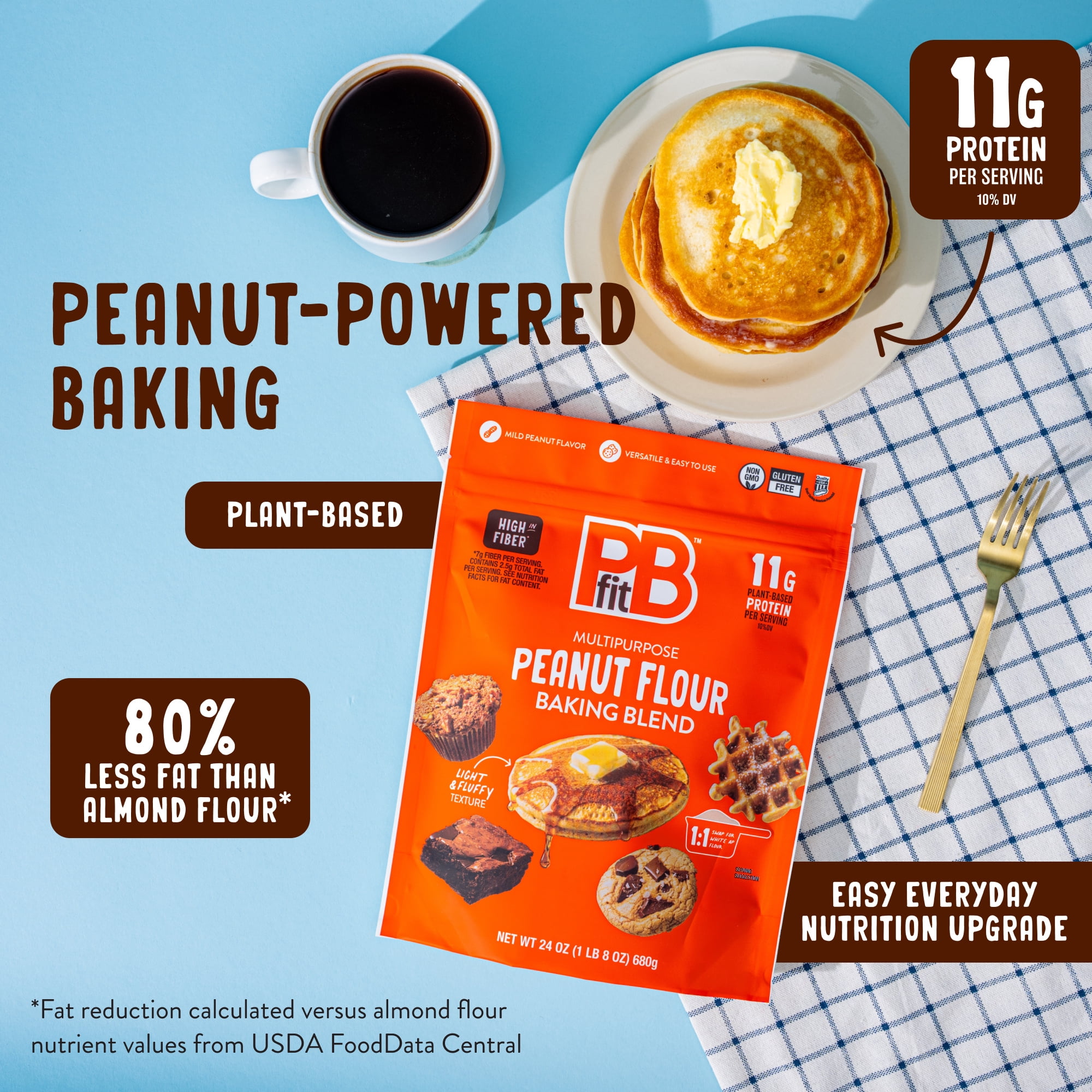 (2 pack) PBfit Peanut Flour Baking Blend, Gluten-Free & Non-GMO, 11g Protein 10% DV, 24 oz Bag