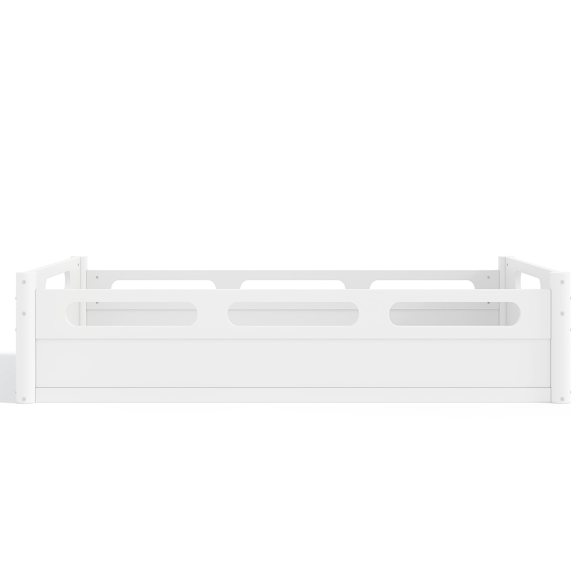 Leumius Twin Size Floor Bed with Full-length Guardrails,Low Profile Montessori Bed Frame,Easy Assembly, No Box Spring Needed,White