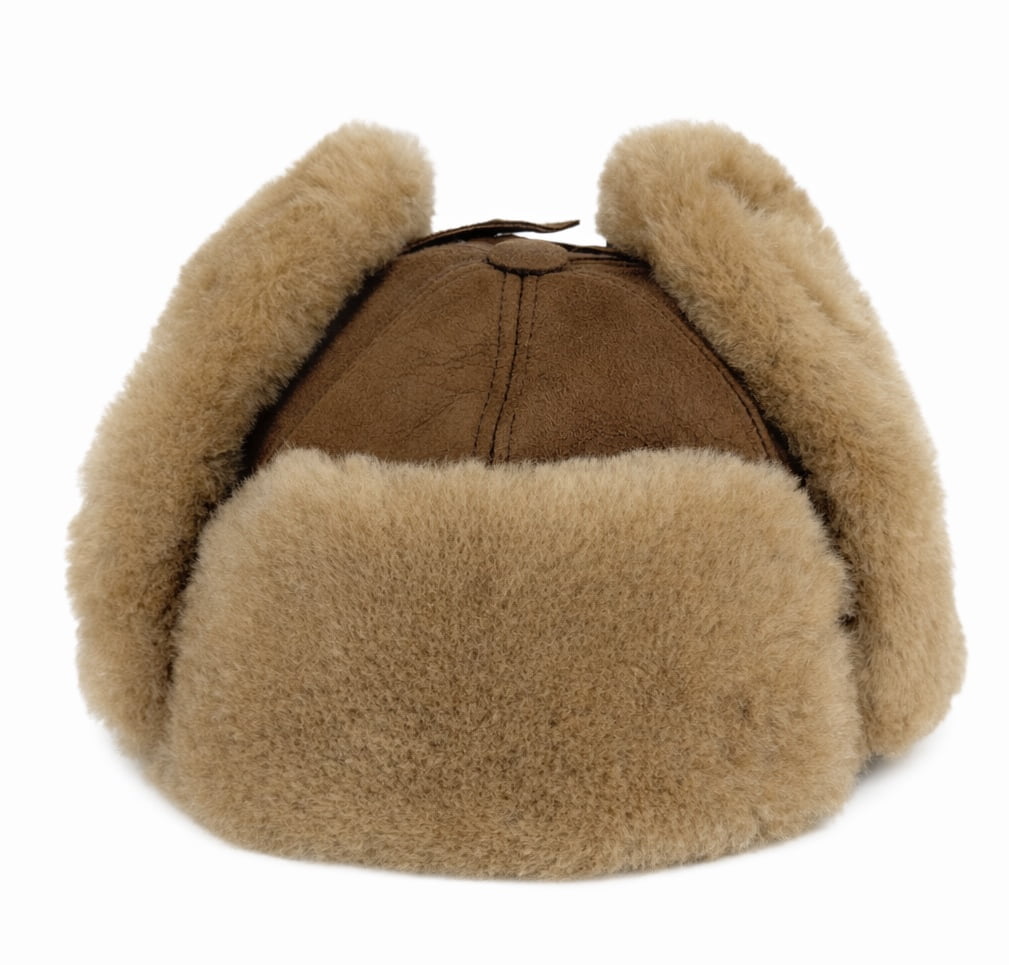 Leather Aviator Russian Ushanka Trapper Shearling Sheepskin Fur Ear Flap Waterproof Winter Hat (US, Alpha, X-Large, Cognac)