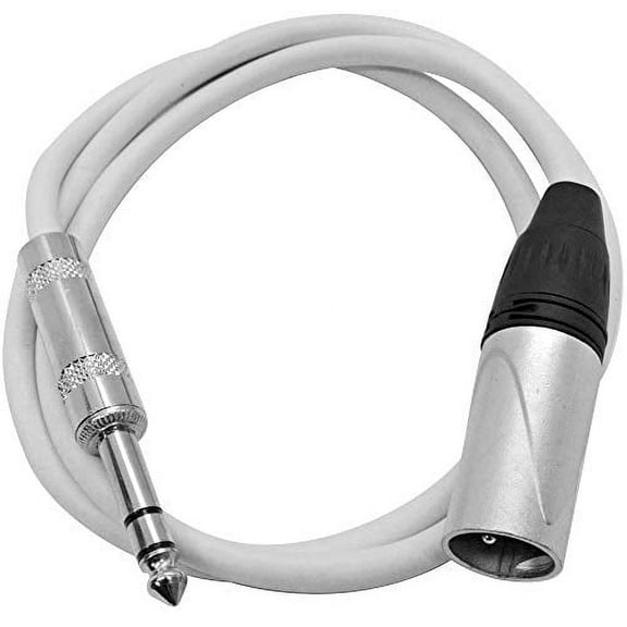 Seismic Audio - SATRXL-M3White - 3 Foot White XLR Male to 1/4 Inch TRS Patch Cables- 3' Professional Audio Balanced XLR-M to 1/4" Patch Cord