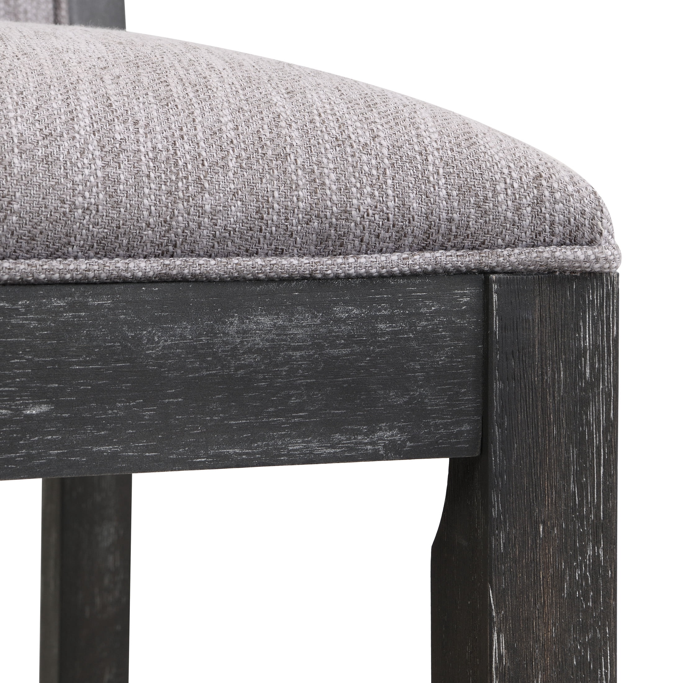 Retro Fabric Upholstered Counter Stools with Distressed Rubberwood Legs, Black+Grey, Set of 2