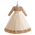 thumbnail image 2 of Gpaecead Trendy Girls' Christmas Solid Color Sequin Mesh Dress Long Sleeve Princess Dress Gold, 2 of 8