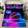 thumbnail image 2 of Manfei Boys Basketball Queen Sheet Sets, Teens Sports Flat Sheet, Pink Blue Gradient Basketball Court Queen Fitted Sheet, Luxury Bedroom Decor4 Pieces, 2 of 7