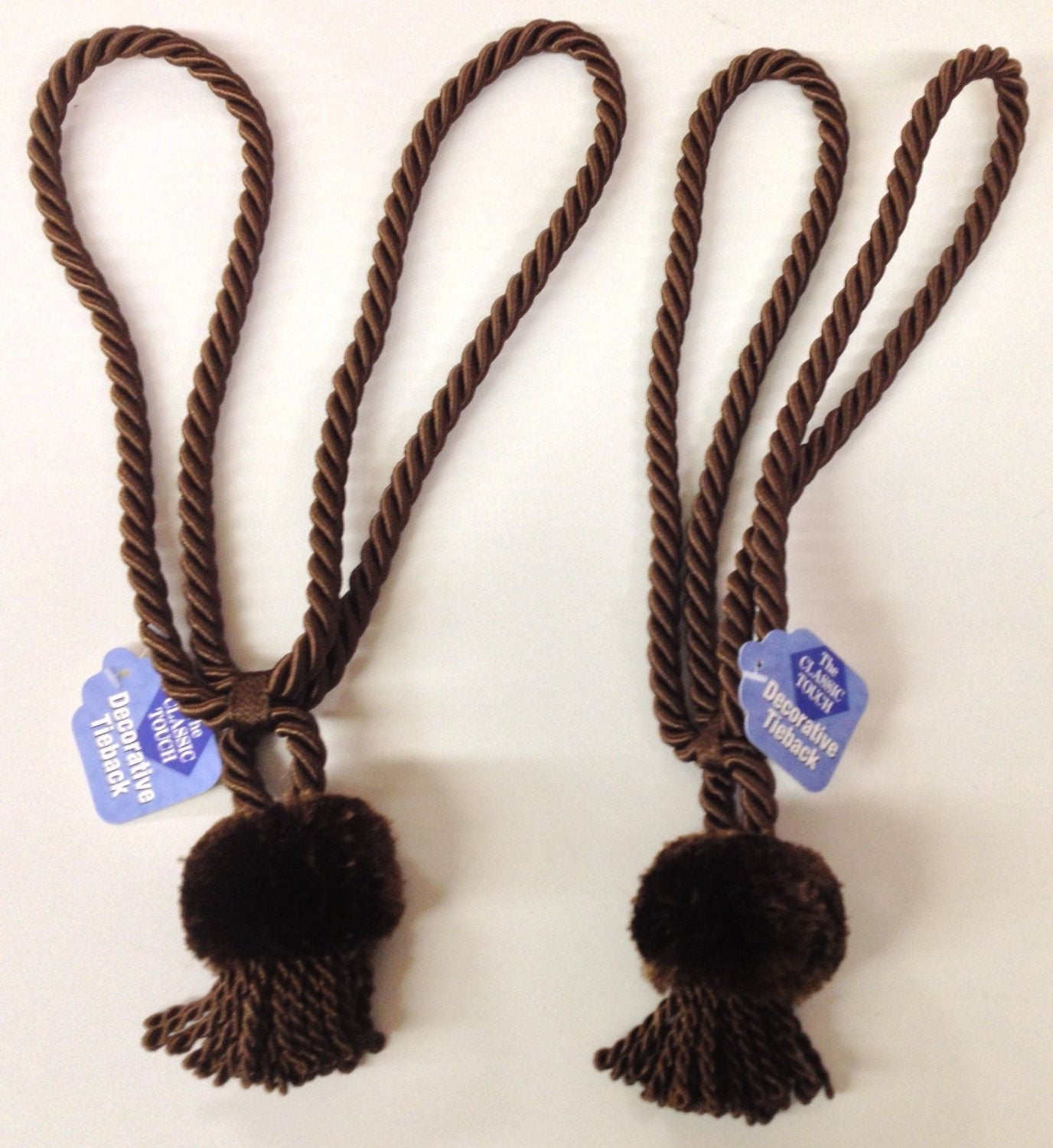 SET OF 2 ROPE CORD CURTAIN TIE BACKS WITH TASSEL, CHOCOLATE BROWN
