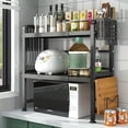 thumbnail image 3 of Microwave Stand Adjustable Microwave Shelf 2/3 Tiers Microwave Rack Thickened Retractable Microwave Stand Countertop with Storage Microwave Oven Rack Kitchen Counter Shelf (White, Three Layers), 3 of 4