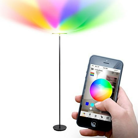 Living Room Lighting Brightech Kuler Sky - Color Changing Torchiere LED Floor Lamp - Dimmable, iOs & Android App Enabled Light - Remote Control Lamp for Living Rooms, Game Rooms & Bedrooms - Adjustable Head - Black ()