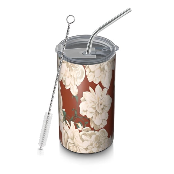 20oz Coffee Tumblers Pioneer Flower Floral Print Pattern Stainless Steel Vacuum Insulated Travel Tumbler Coffee Cups Mug with Lid and Straw with Cleaning Brush for Cold & Hot Drinks
