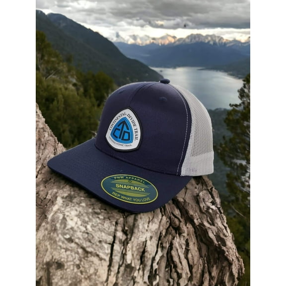 Continental Divide Trail Trucker Hat with CDT Official Patch - Navy Blue on White Mesh